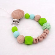 Load image into Gallery viewer, Handmade Personalized Name Silicone Wood Pacifier Clips Safe Teething Chain Baby Teether Clips Holder For Pacifier For Kids