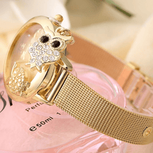 Load image into Gallery viewer, STEVVEX Gold Watch Brand Quartz Women Rose Gold Stainless Steel Mesh Belt Ladies Wristwatch Female Clock Owl (Gold) For Women and Girls