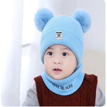 Load image into Gallery viewer, 2 Pieces Baby Beanies Cap and Scarf Set Baby Kid Solid Color Plush Ball Baby Girls Hat And Scarf Set For Boys and Girls Kids In Modern Design