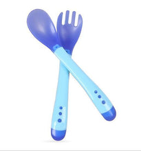 Load image into Gallery viewer, 1 Set Children Kids Tableware Temperature Silicone Soft Spoon Fork Cutlery Feeding Dish Infant Boys and Girls Unique Baby Feeding Tool
