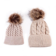Load image into Gallery viewer, 2Pcs Modern Mother & Baby Child Warm Winter Beanie Fur Pom Hat Crochet Ski Cap For Winter