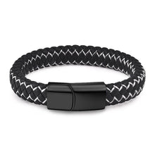 Load image into Gallery viewer, Handmade Luxury Modern Leather Black Blue Braided Leather Bracelet for Men Stainless Steel Design