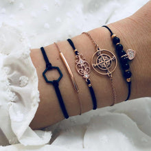 Load image into Gallery viewer, Bohemian Black Beads Chain Bracelets Bangles For Women Fashion Heart Compass Gold Color Bracelets Sets Luxury Jewelry Gifts