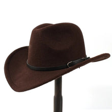Load image into Gallery viewer, 2Big Size Wool Women's Men's Western Cowboy Hat For Gentleman Lady Jazz Cowgirl With Leather Cloche Church Sombrero Caps
