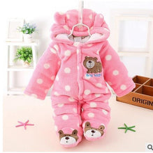 Load image into Gallery viewer, Modern Winter Baby Bear Animal Costume Hooded Romper Warm Flannel Plush Jumpsuit For Girls and Boys