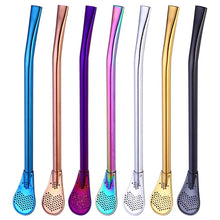 Load image into Gallery viewer, 2Pcs Metal Straw Stainless Steel Drinking Tea Mate Straw Gourd Bombilla Filter Spoon Filter Pipette Kitchen Bar Accessories