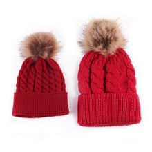 Load image into Gallery viewer, 2Pcs Modern Mother & Baby Child Warm Winter Beanie Fur Pom Hat Crochet Ski Cap For Winter