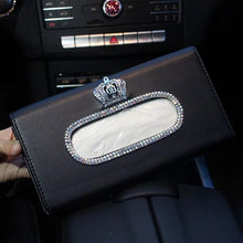 Load image into Gallery viewer, Fashion Crown Crystal Car Tissue Box Sun Visor Leather Auto Tissue Bag Sunvisor Hanging Holder Case Napkin For Car Accessories