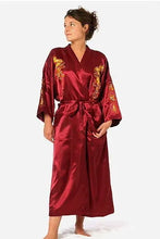 Load image into Gallery viewer, Burgundy Chinese Women's Traditional Silk Satin Robe Embroidery Dragon Kimono Yukata Bath Gown Oversize S M L XL XXL XXXL A135