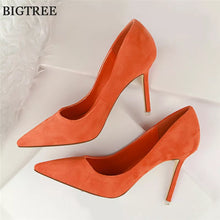 Load image into Gallery viewer, Plus Size 34-43 Woman Concise Office Shoes Fashion Pointed Toe Women Pumps Flock Shallow High Heels Women's Party Shoes 9 Colors