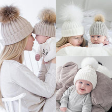 Load image into Gallery viewer, 2Pcs Modern Mother & Baby Child Warm Winter Beanie Fur Pom Hat Crochet Ski Cap For Winter