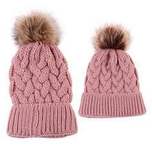 Load image into Gallery viewer, Luxury Modern Cute Kids Girls Hats Mother & Daughter Warm Knitted Hat And Caps Winter Newborn Baby Cap