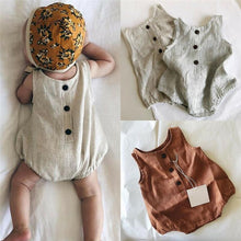 Load image into Gallery viewer, Newborn Baby Girl Boy Clothes Cotton Linen Sleeveless Button Bodysuit Outfits Set Jumpsuit Romper