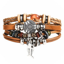Load image into Gallery viewer, BOHO Tibet Stone Feather Multilayer Leather Bracelet Eye Fish Charms Beads Bracelets For Men Vintage Punk Wrap Wristband Cool Jewelry