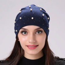 Load image into Gallery viewer, Geebro Brand Women's Beanie Hat Casual Polyester Shine Pearls&Rhinestones Beanies For Women Skull Beanie Hats Bonnet For Female
