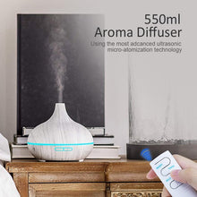 Load image into Gallery viewer, 550ml Aroma Air Humidifier Essential Oil Diffuser Aromatherapy Electric Ultrasonic cool Mist Maker for Office Home Bedroom Living Room Study Yoga Spa - Wood Grain, 7 Colors LED Light