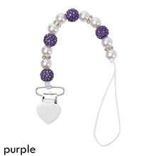 Load image into Gallery viewer, Handmade Shiny Pacifier Clip Chain Infant Nipple Holder Wooden Beaded Crystal Nipple Leash Strap Metal Pacifier Clips For Baby