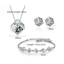 Load image into Gallery viewer, New Style Stamp Silver Color Jewelry Luxury Sets Zircon Elegant Square Cube Necklace Earrings Bracelet For Women