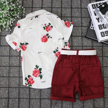 Load image into Gallery viewer, Floral Boy Gentleman Outfits Suit Short Sleeve Toddler Bow Tie Shirt Tops +Red Shorts Summer Set For Boy Kids Form 1-5 Years