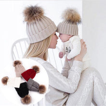 Load image into Gallery viewer, 2Pcs Modern Mother & Baby Child Warm Winter Beanie Fur Pom Hat Crochet Ski Cap For Winter