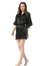 Load image into Gallery viewer, New Black Chinese Women's Faux Silk Robe Bath Gown Hot Sale Kimono Yukata Bathrobe Solid Color Sleepwear S M L XL XXL NB032