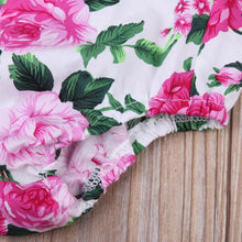 Load image into Gallery viewer, Baby Girls Summer Romper and Headband Jumpsuit Floral Sun suit Outfits 2 pieces With Bow In Modern Floral Design