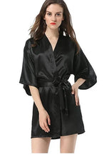 Load image into Gallery viewer, New Black Chinese Women's Faux Silk Robe Bath Gown Hot Sale Kimono Yukata Bathrobe Solid Color Sleepwear S M L XL XXL NB032