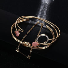 Load image into Gallery viewer, Luxury Modern Gold Crystal Circle Arrow Bracelets Set for Women In Bohemian Pink Opal Adjustable Charm Bracelet Jewelry Style for Women and Ladies