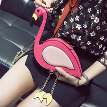 Load image into Gallery viewer, Fashion Pu leather embroidery flamingo shape casual chain purse ladies shoulder bag handbag women's crossbody mini messenger bag
