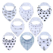 Load image into Gallery viewer, 8PCS/SET Comfortable Colorful 100% Organic Cotton Adjustable Snaps Bandana Saliva Bibs For Baby Boys & Girls Kids