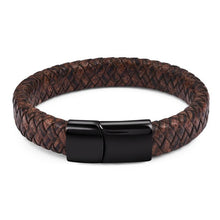 Load image into Gallery viewer, Handmade Luxury Modern Leather Black Blue Braided Leather Bracelet for Men Stainless Steel Design