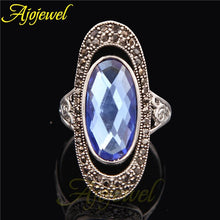 Load image into Gallery viewer, Ajojewel Women's Blue/Green Oval Crystal Ring Black CZ Vintage Finger Jewelry Wholesale Bague Femme Fashion Gift