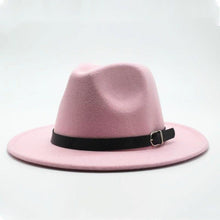 Load image into Gallery viewer, Vintage Winter Autumn Woolen Women Men Belt Buckle Fedora Hat Classic Wide Brim Floppy Hat Retro Warm Top Hat Vintage Cap Women Fedoras Durable Hat