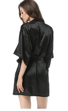 Load image into Gallery viewer, New Black Chinese Women's Faux Silk Robe Bath Gown Hot Sale Kimono Yukata Bathrobe Solid Color Sleepwear S M L XL XXL NB032