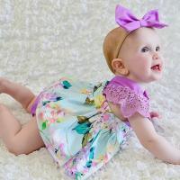 Load image into Gallery viewer, Summer Princess Floral Romper Dress For Baby Girl with Lace Sleeve+Headband For Little Princess
