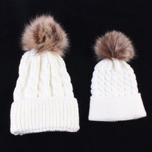 Load image into Gallery viewer, 2Pcs Modern Mother & Baby Child Warm Winter Beanie Fur Pom Hat Crochet Ski Cap For Winter