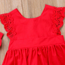 Load image into Gallery viewer, Modern Baby Girl Ruffle Red Lace Romper Party Cotton Dresses with a headband for Newborn And Girls 0-24Months