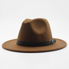 Load image into Gallery viewer, Vintage Winter Autumn Woolen Women Men Belt Buckle Fedora Hat Classic Wide Brim Floppy Hat Retro Warm Top Hat Vintage Cap Women Fedoras Durable Hat