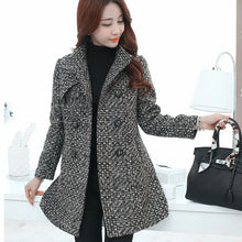 Load image into Gallery viewer, New Women's Wool Blends Coat Winter 2023 Autumn Fashion Elegant Mother Turtleneck Plaid Slim Long Tweed Woolen Outerwear Female