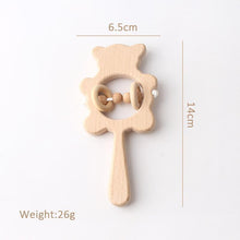 Load image into Gallery viewer, Modern Wooden Rattle Beech Bear Hand Teething Wooden Ring Baby Rattles Play Educational Toys For Kids