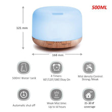 Load image into Gallery viewer, Air Humidifier Essential oil diffuser 300ML 500ML Ultrasonic Cool Mist Maker Fogger Humidifier LED Lamp Aroma Diffuser Electric Aromatherapy Diffuser umidifier Aroma Essential Oil Diffuser with 4 Timers 2 Misting Modes Waterless Auto Off
