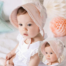 Load image into Gallery viewer, Cute Princess Baby Hat With Bow Solid Color Lace Hollow for Baby Girl Cap Toddler Kids Beach Bucket Hats In Retro Design