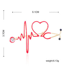 Load image into Gallery viewer, Blucome Enamel Love Heart Stethoscope Brooches For Women Men Crystal Heartbeat Shape Doctor Nurse Medical Jewelry Brooch Badge