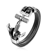 Load image into Gallery viewer, Genuine Leather Anchor Bracelet Men Lion Double Wolf Shackles Stainless Steel Charm Bracelets Wristband Fashion Jewelry
