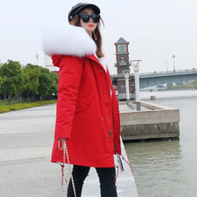 Load image into Gallery viewer, MAOMAOKONG Women's Jackets Winter Parka Large Natural Real Raccoon Fur Collar Women Winter Coat