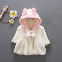 Load image into Gallery viewer, Luxury Modern High Quality Winter Rabbit Ear Warm Fur Coat Cloak Jacket Outerwear for Newborn Baby Girls