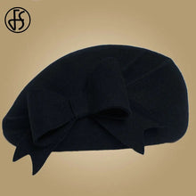 Load image into Gallery viewer, FS Elegant Beret Women's Wool Felt Fascinators Fedora Red Church Hats White Black Wedding Ladies Hat Bow Caps Pillbox Hat Korean
