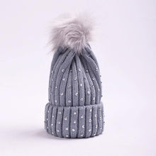 Load image into Gallery viewer, Luxury Baby Kids Pompom Newborn Baby Hat Cap Knitted Warm Hats With Rhinestone for Baby Girl/Boy Beanie Soft Toddler Hat