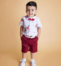 Load image into Gallery viewer, Floral Boy Gentleman Outfits Suit Short Sleeve Toddler Bow Tie Shirt Tops +Red Shorts Summer Set For Boy Kids Form 1-5 Years
