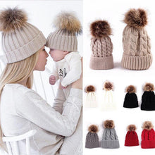 Load image into Gallery viewer, 2Pcs Modern Mother & Baby Child Warm Winter Beanie Fur Pom Hat Crochet Ski Cap For Winter